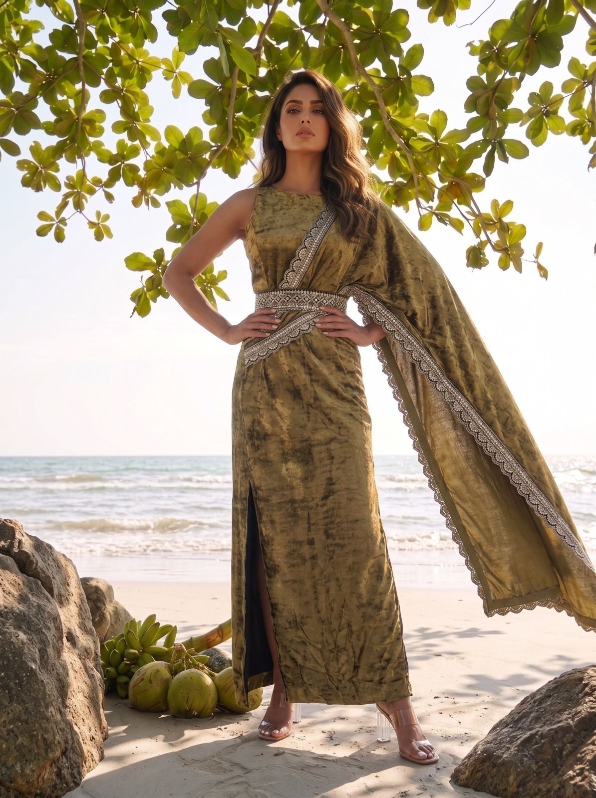 Gold Metallic Saree Dress