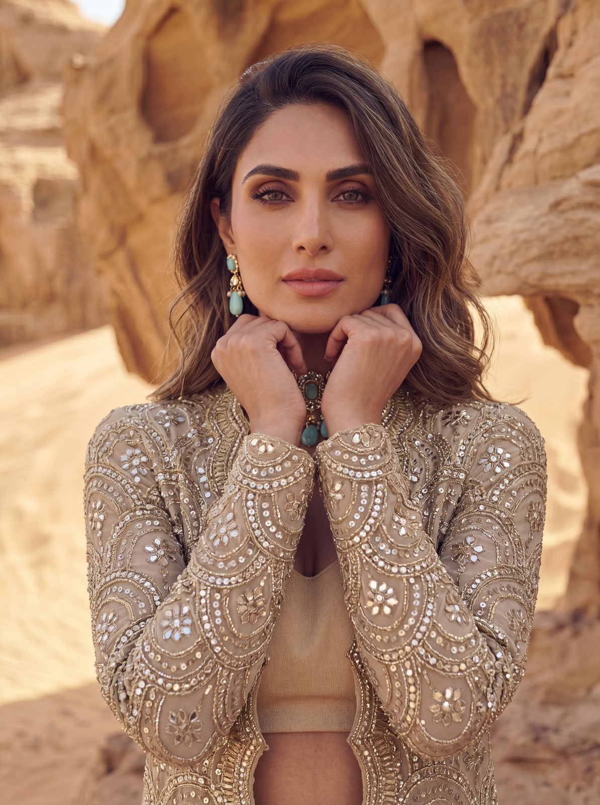 Ivory Net & Modal Satin Embroidered Sheer Jacket Set