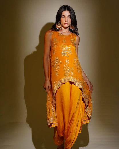 Mustard Chinon & Modal Satin Embroidered Co-Ord Set