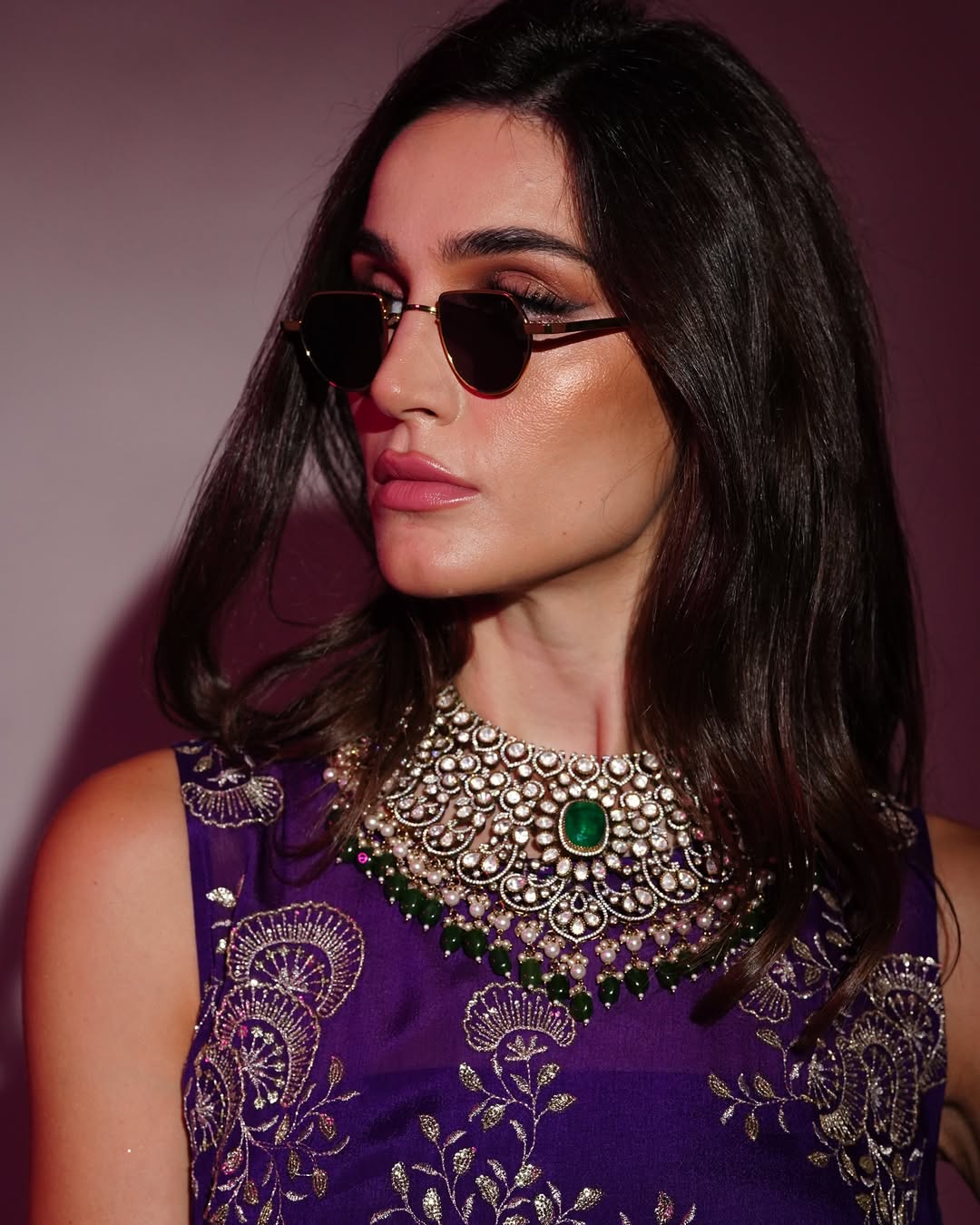 Purple Chinon & Modal Satin Embroidered Co-Ord Set