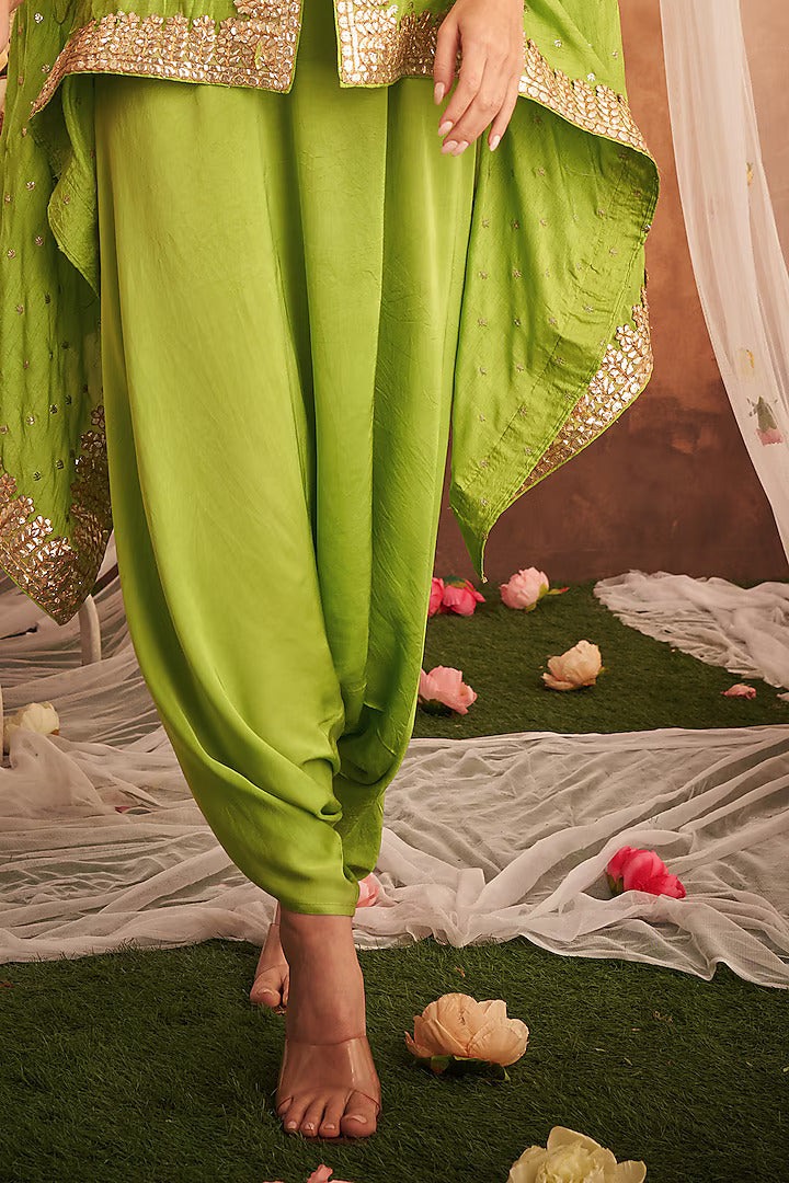 Green Georgette Lace & Boota Embroidered Cape With Jumper