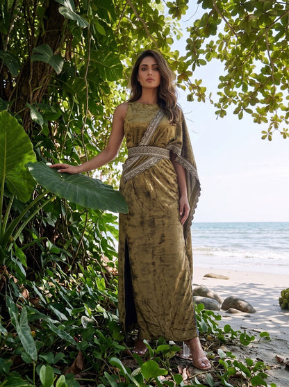 Gold Metallic Saree Dress