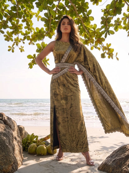 Gold Metallic Saree Dress