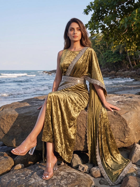 Gold Metallic Saree Dress