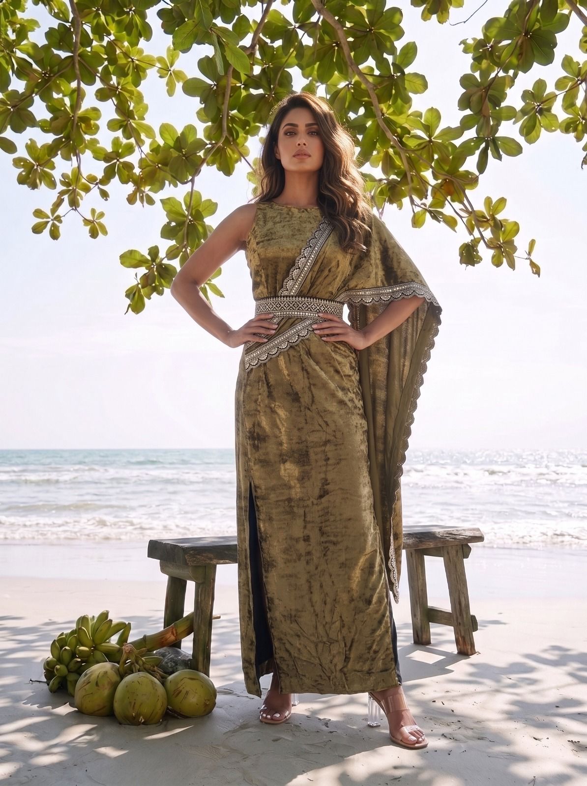 Gold Metallic Saree Dress