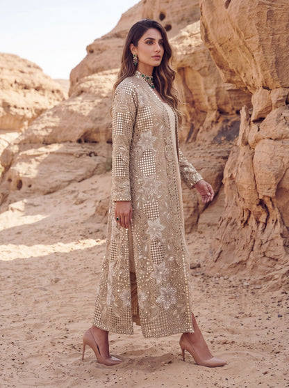 Ivory Net & Modal Satin Embroidery Lined Jacket Set