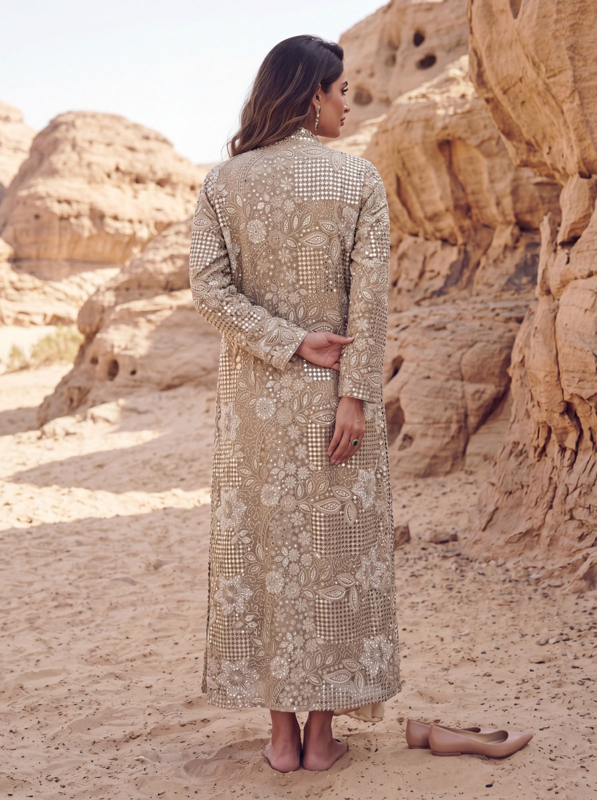 Ivory Net & Modal Satin Embroidery Lined Jacket Set