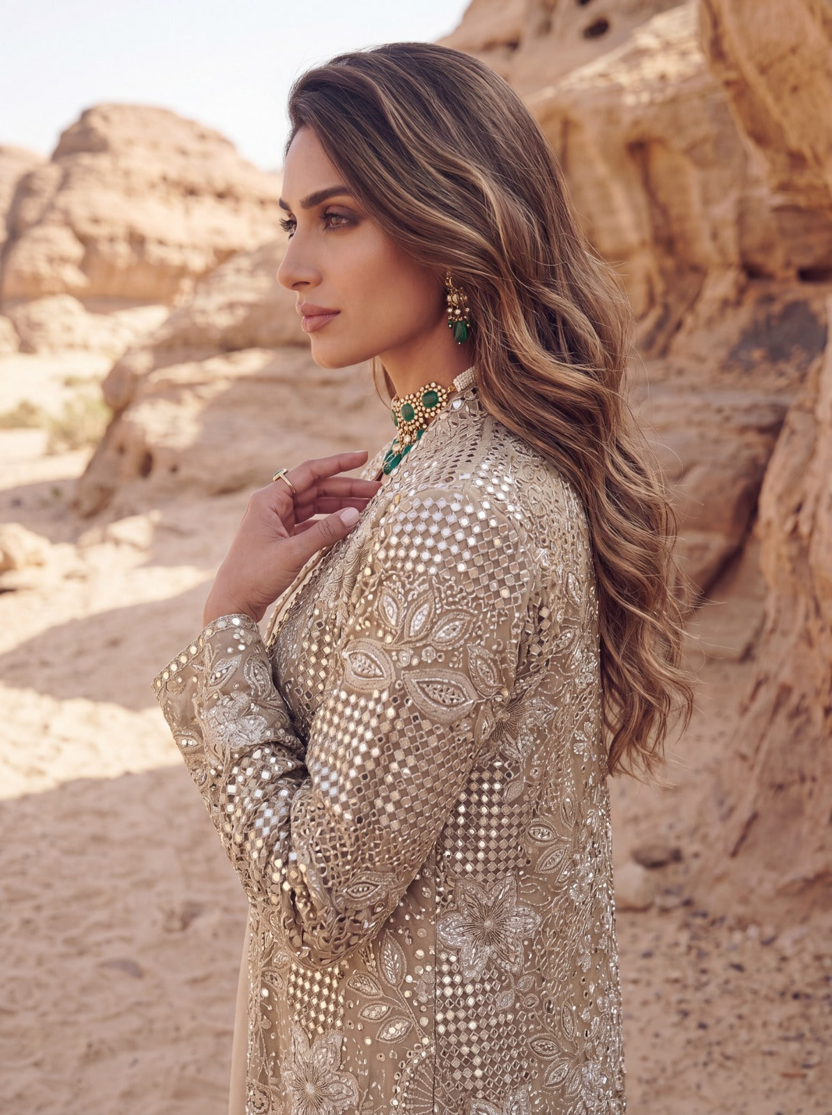 Ivory Net & Modal Satin Embroidery Lined Jacket Set
