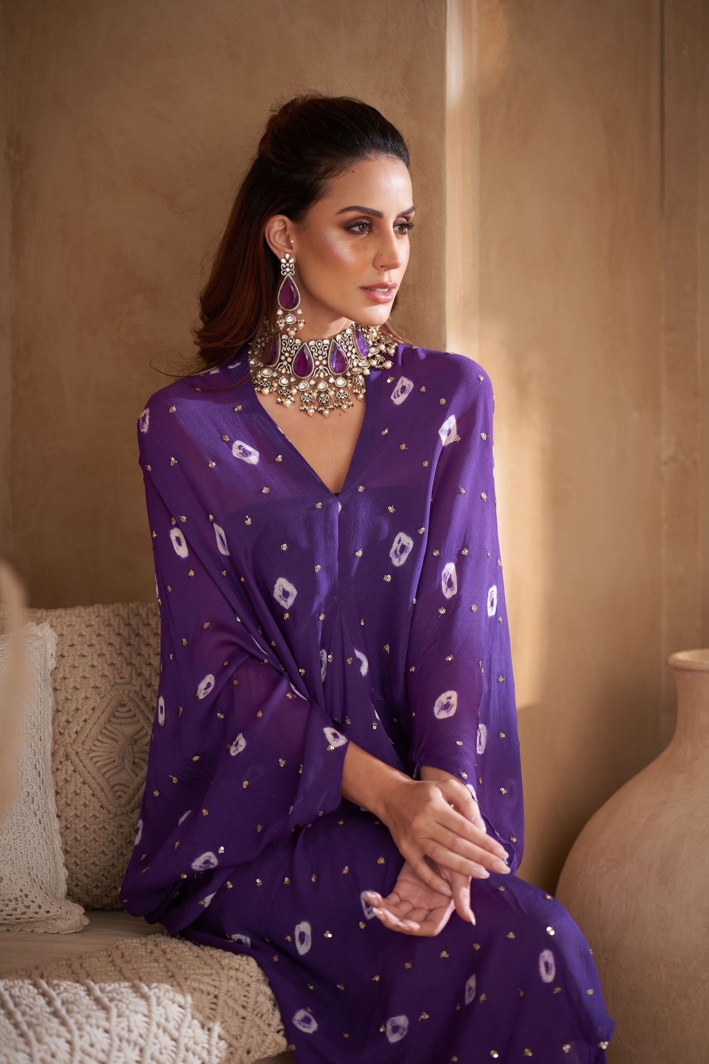 Purple Chinon Batik Midi Dress