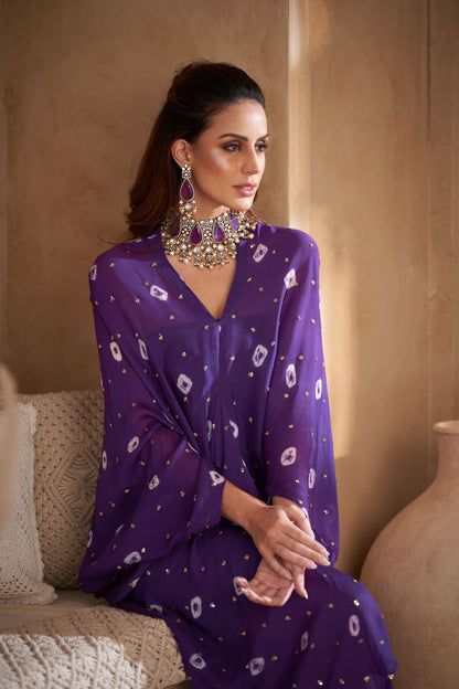 Purple Chinon Batik Midi Dress