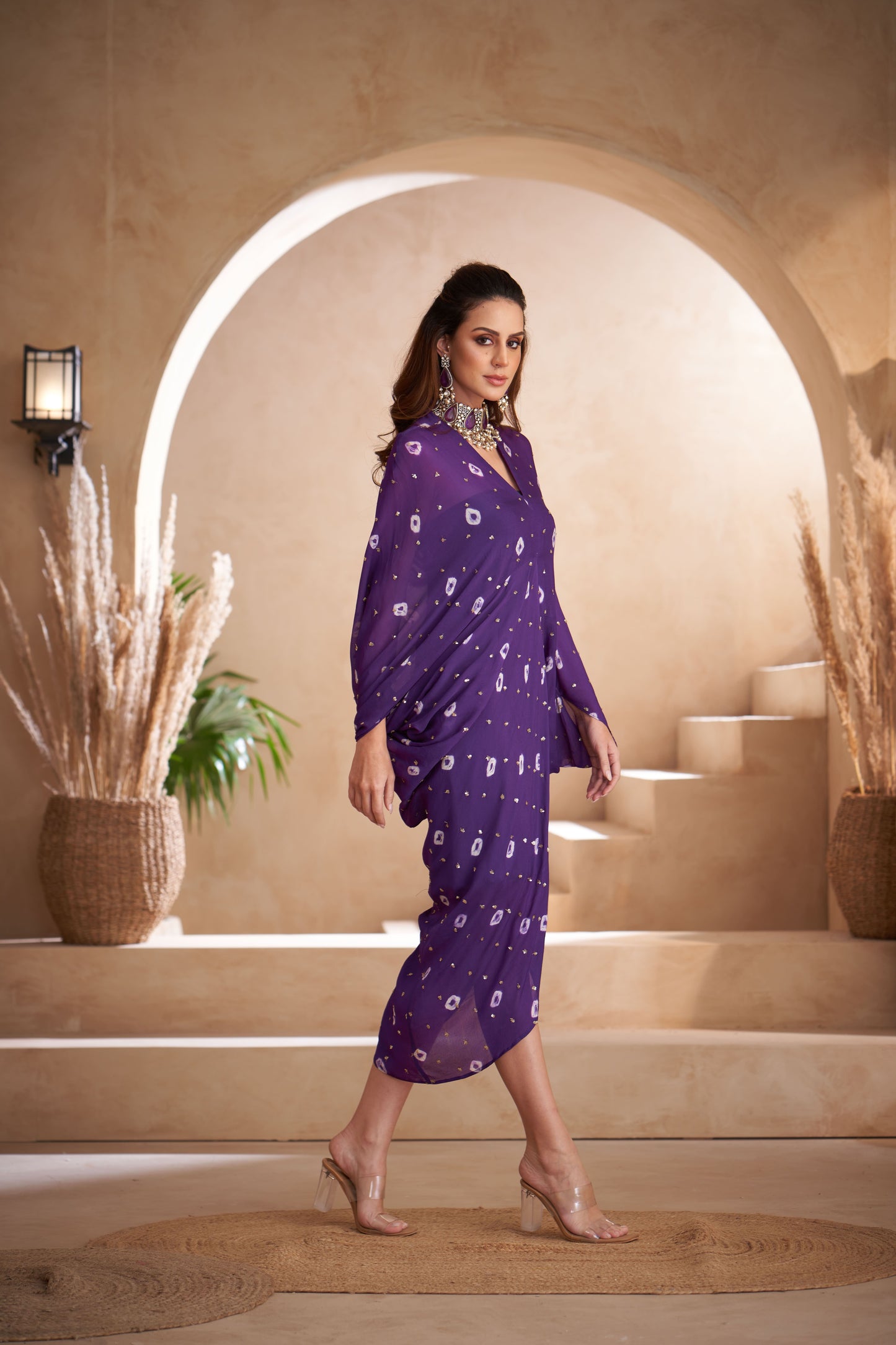 Purple Chinon Batik Midi Dress