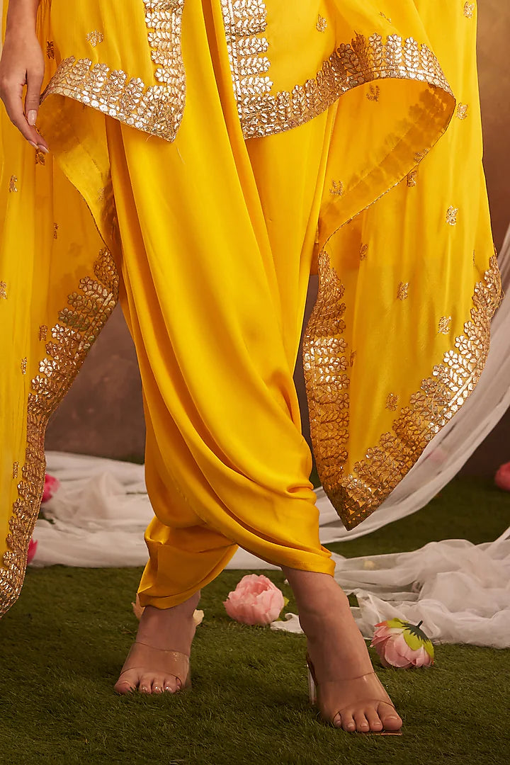 Yellow Georgette Lace & Boota Embroidered Cape With Jumper